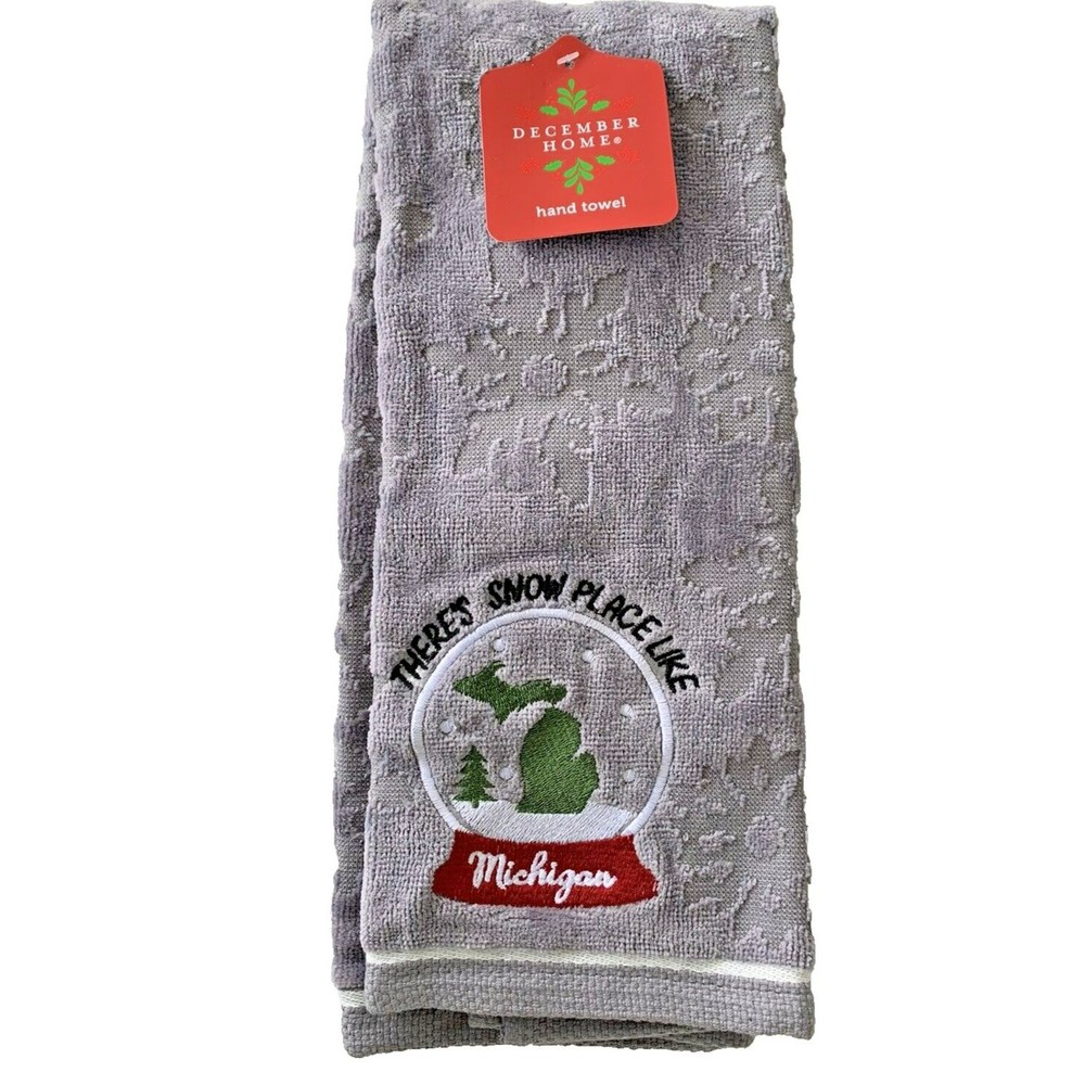 There's Snow Place Like Michigan Winter Hand Towel Embroidery Snow Globe Holiday - Picture 2 of 9